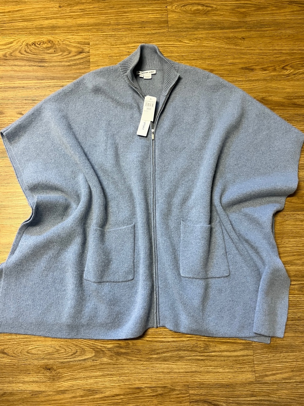 NWT The Cashmere Project 100% Cashmere Zip Poncho Cape Slate Blue OS